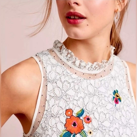 Anthropologie Maeve Macie Lace Top Floral Embroidered High Neck Tank, 12, EUC - Picture 2 of 15